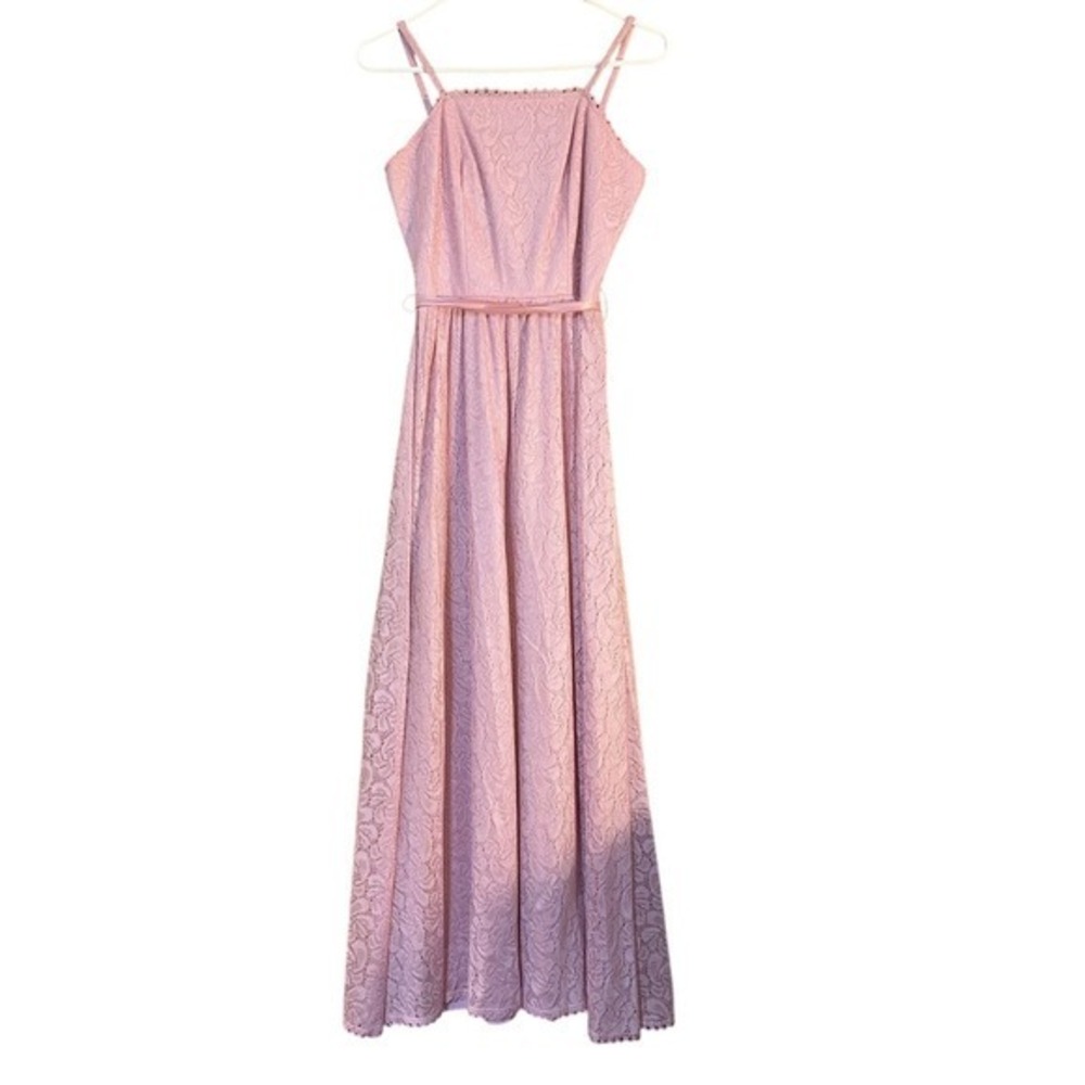 VTG Pink Lace‎ Maxi Dress Floral 70s Granny  Coquette Cottage Wedding Victorian